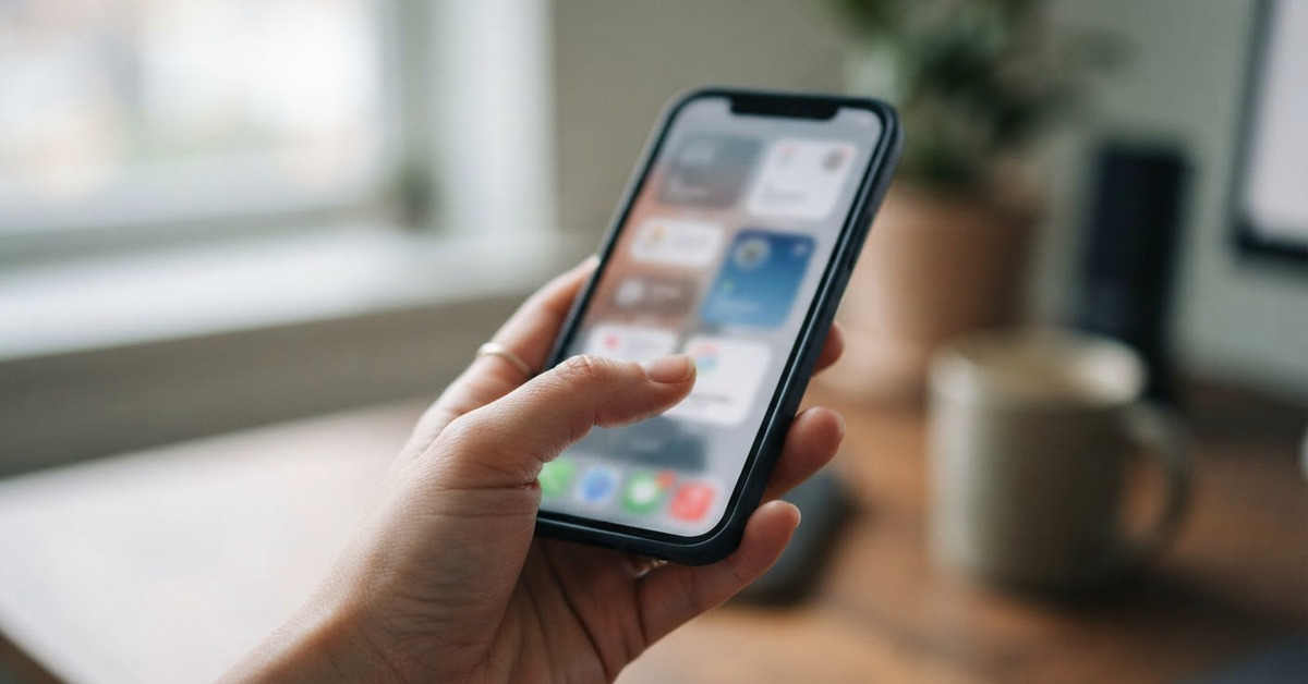 Una mano sostiene un teléfono con aplicaciones; imagen ilustrativa generada con IA.