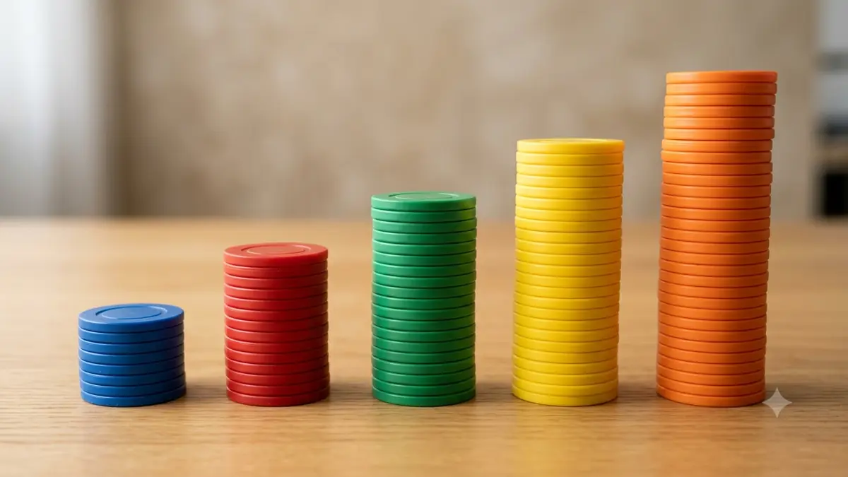 Fichas de colores apiladas en columnas de altura creciente
