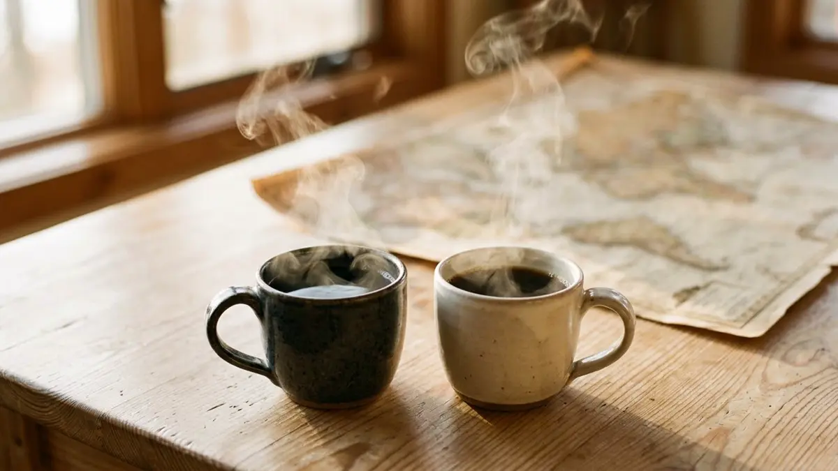 Tazas de café sobre un mapa