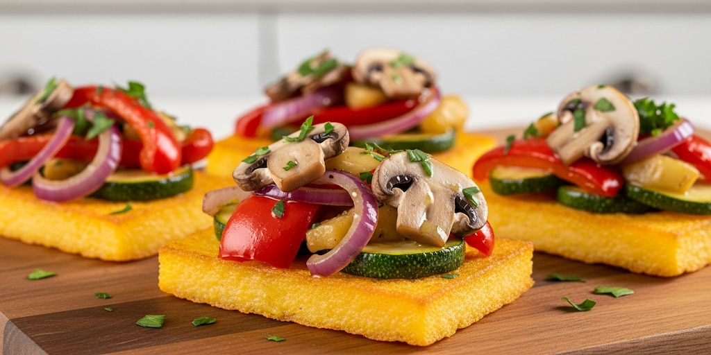 Bruschetta de polenta con verduras y champiñones: receta fácil y rápida